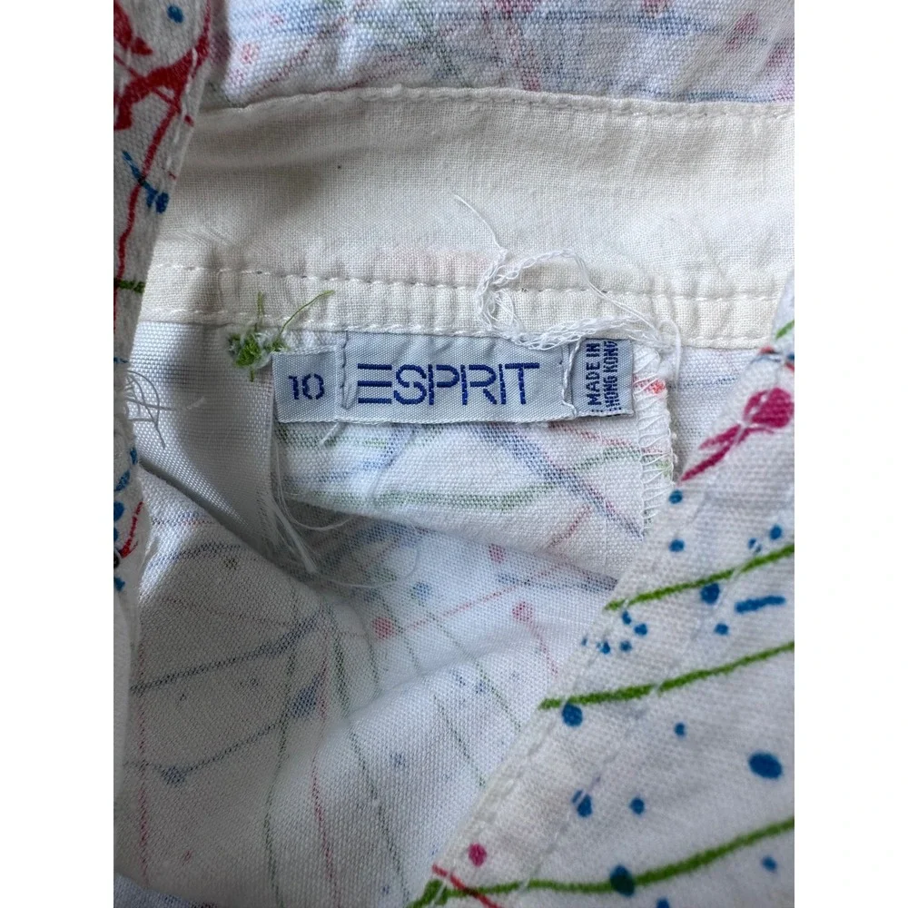 Vintage Esprit Kids Paint Splatter Shortalls White Denim Overalls Size 10 90s